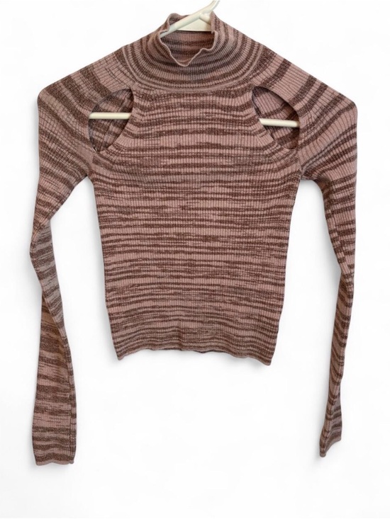 wild fable Tops - wild fable Pink and Brown Striped Cold-Shoulder Ribbed Long Sleeve Top
